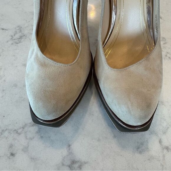 Cole Haan w/Nike Air Chelsea Double Platform Pump. Nude Calf Hair Suede. Size 7 - Picture 3 of 9